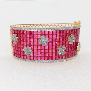 <b>Ruby</b> Gemstone Rose Gold Plated Vintage Ball Indian Bridal Kada Handcrafted Fashionable Wedding Bangles - Product Image 3