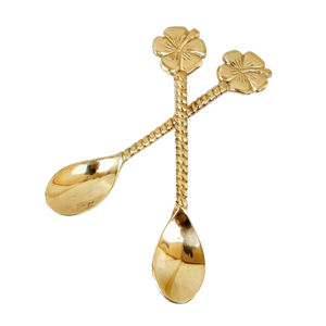 Cuillère à dîner en laiton plaqué or à long manche, motif floral, faite à la main, pour mariage, résistante au lave-vaisselle, pour table, dessert, soupe - Product Image 1