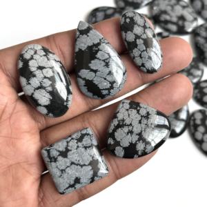 Cabochon en obsidienne flocon de neige naturelle, pierre précieuse brute, obsidienne noire polie, cabochons pour la fabrication de bijoux, pendentif, bague - Product Image 6