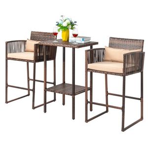 Ensemble de 3 tabourets d'extérieur en osier pour 2 tabourets haut de gamme en rotin brun dégradé beige pour jardin - Product Image 2