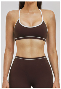 Women's 2 Piece Yoga Set Solid Brown Scoop Neck Spaghetti Strap <b>Crop</b> Top High Waist Full Length <b>Leggings</b> Seamless Contrast Quick - Product Image 4