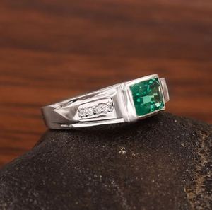 <b>Emerald</b> Men's 925 Sterling <b>Silver</b> Bezel Setting <b>Emerald</b> Cut Green Gemstone Wedding Engagement Party Birthstone Gift <b>Ring</b> - Product Image 2