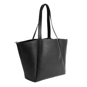 Bolso Tote Minimalista de Cuero Genuino con Cierre de Cremallera, Dos Asas, Gran Capacidad, Estilo Casual para Mujer, Uso Diario - Product Image 1