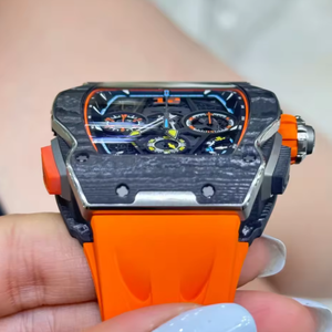 RM GS F CHeavy-duty Skeletonized <b>Chronograph</b> Mechanical Watch Carbon Fiber Case Orange Rubber Strap Sport Men's Watch - Product Image 3