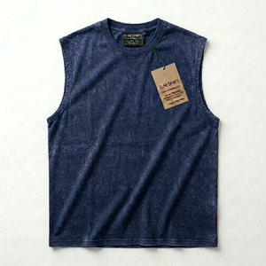 Premium Garment Dyed Charcoal <b>Navy</b> Tank Top with Acid Wash Texture and Custom Hangtags - Product Image 5