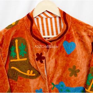 Suzani Embroidery Handmade Floral <b>Velvet</b> Eco-Friendly Breathable Women's <b>Quilted</b> Jacket Cotton Lining Mandarin - Product Image 4