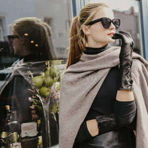 Premium quality Women Long Fur Cuff Gloves Warm Soft Winter Outdoor Gloves low price - Product Image 3