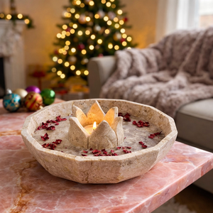 Cuenco de Piedra Travertino para Velas, Hecho a Mano, de Piedra Natural, Decorativo, Portavelas de Loto, Centro de Mesa Moderno, para Cumpleaños y Navidad - Product Image 5