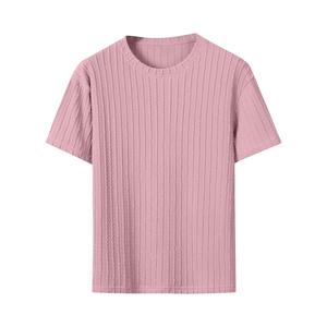 เสื้อยืดคอกลมแขนสั้นผู้ชาย ผ้าถักลายเคเบิ้ล สีพื้น ทรงลำลอง ใส่สบาย ผ้าฝ้าย - Product Image 1