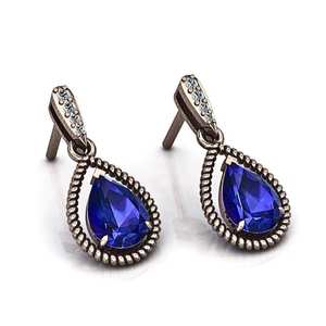 Boucles d'oreilles clous en saphir bleu, argent sterling 925 plaqué or 14 carats, rhodium noir, bijoux pour femmes - Product Image 6