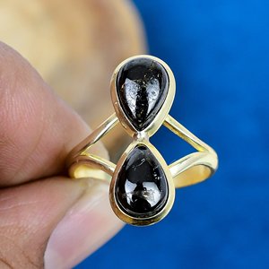 Handmade Natural Black Copper Shungite Gemstone Ring 18k Gold Micron Over 925 Sterling Silver - Product Image 2