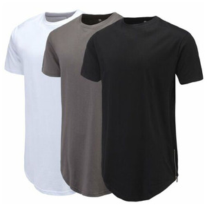 T-shirt unisexe à bas rond, T-shirt homme à manches courtes avec ourlet incurvé, T-shirts à manches longues ajustés, T-shirts oversize unis - Product Image 5