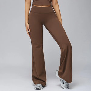 Pantalon de yoga et de fitness pour femme, sans couture, taille mi-haute, très élastique, uni, en Spandex/Nylon respirant, coupe évasée, grande taille - Product Image 2