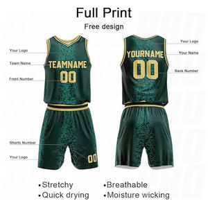 Maillots de basket-ball personnalisables en polyester vert foncé demi-ton, uniformes de sport pour hommes, design en maille respirante - Product Image 4
