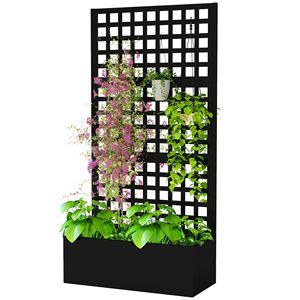 Fioriera rialzata zincata nera 89x41x178 cm con traliccio per piante rampicanti e fioriere verticali - Product Image 1