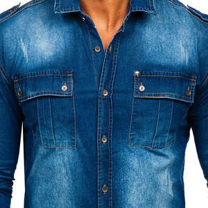 Chemise en jean unie de qualité supérieure pour homme, légère, respirante, séchage rapide, décontractée, à manches longues, boutonnée, en coton, été automne - Product Image 3