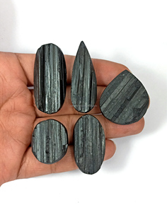 Cabujón de Turmalina Negra Natural Druzy, Gema de Cuarzo Negro Brillante en Bruto, Cabujón Suelto para Envoltura de Alambre y Fabricación de Joyas - Product Image 1