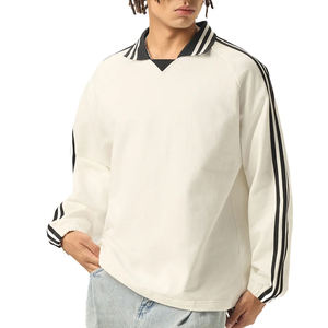 Sudaderas Personalizadas para Hombre, Estilo Universitario Vintage, con Franja Lateral Sólida, Cuello Polo, Logotipo Bordado - Product Image 2