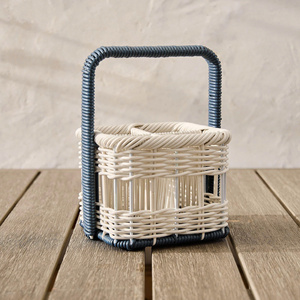 Panier à couverts en rotin bleu de qualité supérieure, fait main, pour la table à manger, rangement de la cuisine, organisateur de couverts, écologique - Product Image 3