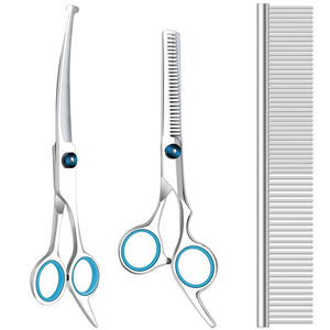 <b>Dog</b> Grooming <b>Scissors</b> Kit Stainless Steel Professional Comb Straight Curved Thinning <b>Scissors</b> Set - Product Image 2
