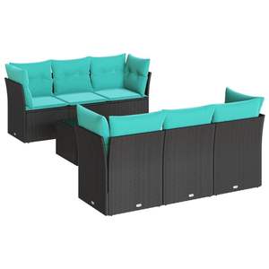 Juego de sofás de patio de ratán sintético negro de 7 piezas con cojines, conjuntos de jardín - Product Image 2