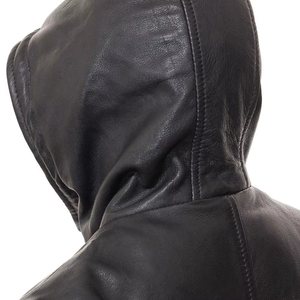 Women's Black Genuine Leather Hooded Moto Jacket With Zipper Closure And Pockets Autumn Style - Product Image 5
