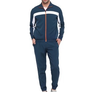 Survêtement pour homme bleu marine à blocs de couleur, manches longues, col rond, fermeture éclair, coupe sportive, respirant, pour l'automne - Product Image 1