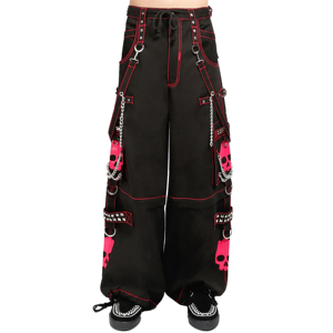 TASHU Custom Punk Gothic Cargo Pants <b>Men</b> Women Black <b>Pink</b> Skull Print Wide Leg Bondage <b>Trousers</b> Chain Straps Y2K Streetwear - Product Image 1