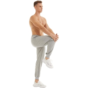 Men Grey Sweatpants Elastic Waist Drawstring <b>Cuffed</b> Ankle Casual <b>Joggers</b> Lightweight Breathable Side Pockets Spring Wear - Product Image 3