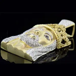 Pendentif Tête de Jésus Hip Hop Iced Out Plaqué Or avec Couronne, Collier Moissanite, Bijou Religieux pour Hommes, Style Hip Hop - Product Image 3