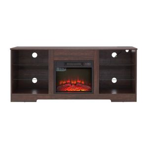 Modern Electric Fireplace <b>TV</b> <b>Stand</b> with Glass Shelves 3D <b>LED</b> Lights Wood USB Charging Outlet Sleek Design - Product Image 6