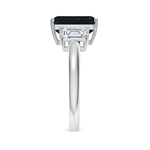 Anillo de Oro Sólido de 14k con Corte Esmeralda de 9*7MM, Zafiro Azul Natural y Diamante, Anillo de Compromiso Elegante de Tres Piedras, Joyería Fina - Product Image 6