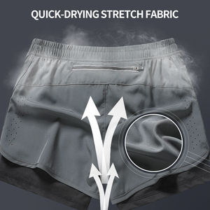 Men's Solid Color Quick Dry Polyester Sport <b>Shorts</b> Mid Waist Drawstring Closure Knitted Fabric Side Stripe 180g - Product Image 4