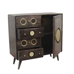 Mid-Century Modern Solid Mango Wood Sideboard Gold Circle Inlay Tapered Legs Strong Durable Accent <b>Cabinet</b> Retro <b>Storage</b> Buffet - Product Image 4