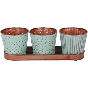 Ensemble de plateaux à plantes en métal moderne avec 3 pots ronds, résistants à la rouille, revêtement poudré, pour la décoration intérieure et extérieure du jardin - Product Image 4