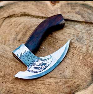 ขวานตัดพิซซ่าแบบวิกิ้ง งานตีขึ้นรูปด้วยมือ ระดับอุตสาหกรรมและงาน DIY ด้ามไม้โรสวูด เหล็กกล้าคาร์บอน พร้อมปลอกหนัง รับผลิตตามแบบ OEM - Product Image 5