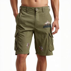 Pantalones Cortos Cargo para Hombre, Listos para la Aventura, con Bordado de Montaña y Diseño Relajado para un Estilo de Vida al Aire Libre - Product Image 3