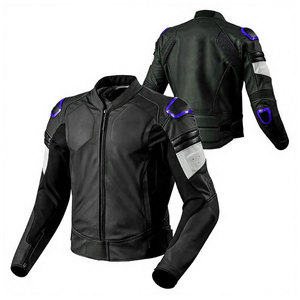 Blouson de moto en cuir noir avec protection souple, col montant et manches longues pour la conduite sur route - Product Image 1