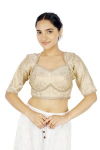 Blusa de encaje color crema para mujer, camisa bordada de manga corta con cuello cuadrado para fiesta y boda - Product Image 2