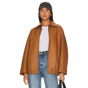 <b>Women's</b> PU Leather <b>Jacket</b> Solid Color Slim Fit Full Sleeve Stand Collar Zipper Casual Autumn Winter Fashion Outerwear - Product Image 1