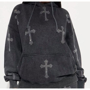 Survêtements d'hiver en polaire à strass unisexe, coupe ample, sweat à capuche et pantalon évasé, toutes pierres précieuses, 100% coton, ensembles de survêtements épais - Product Image 2