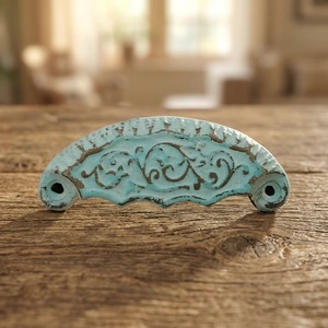 Poignée de tiroir rustique en céramique, patine verte vintage, motif festonné orné, style industriel pour meubles et armoires - Art perlé - Product Image 4