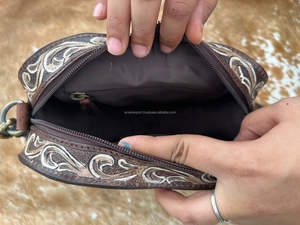 Best Seller Hair on Tooled Leather Heart Shaped Crossbody Bag for Women's Western Genuine Leather Floral Purse Cowhide Handbags - Product Image 6