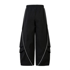 2026 Men's Black Capri <b>Pants</b> Elastic Waist Drawstring Casual Wide Leg With White Side Stripe Lightweight Breathable <b>Summer</b> Wear - Product Image 6