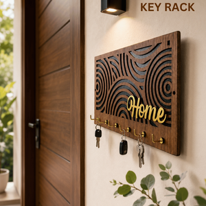 Modern Wooden Home <b>Key</b> Holder with 6 Hooks | Premium Laser Cut Wall Mounted <b>Key</b> <b>Organizer</b> Rack for Entryway Hallway, Home Decor - Product Image 2
