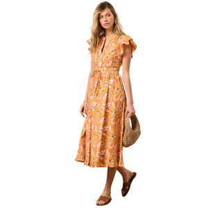 Ladies Printed Midi Dress Tie Waist Fashion Dress - Product Image 1