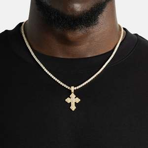 Collier pendentif croix en moissanite de luxe, plaqué or 18 carats, argent sterling 925, bijoux chrétiens - Product Image 1
