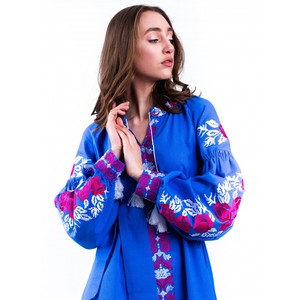 Prix d'usine 100% - Robes mini pour femmes, en coton brodé ukrainien, manches ballon longues, designs ukrainiens - Product Image 3