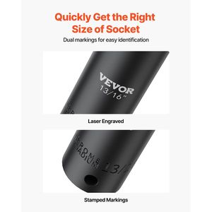 Set di chiavi a bussola a impatto da 19 pezzi con attacco da 1/2 e 3/8 di pollice, bussole profonde a 6 punte con attacco da 1/2 e 1 pollice - Product Image 4