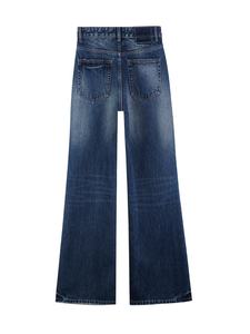 Pantalon en jean évasé taille haute, bleu délavé moyen, longueur intégrale, en coton, style décontracté, fermeture boutonnée, coupe classique, couleur unie, tissu tissé - Product Image 2